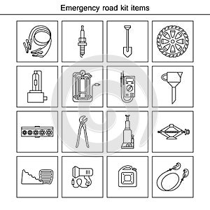 Emergency road kit items.