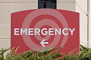 Emergency Room and Emergency Department entrance sign for a hospital in alert red
