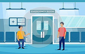 Emergency room with people characters . Hospital department scene . Flat design . Vector