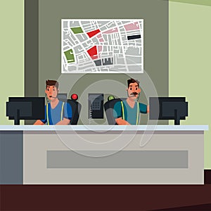 Emergency service operators flat illustration