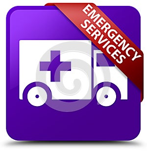 Emergency services purple square button red ribbon in corner