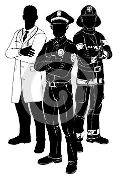 Emergency services team silhouettes