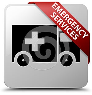 Emergency services white square button red ribbon in corner