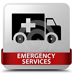 Emergency services white square button red ribbon in middle