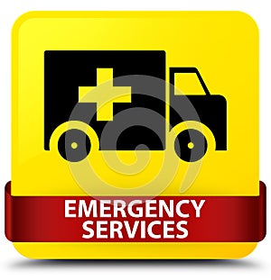 Emergency services yellow square button red ribbon in middle