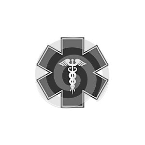 Emergency star - medical symbol Caduceus snake with stick icon isolated. Star of Life. Flat design