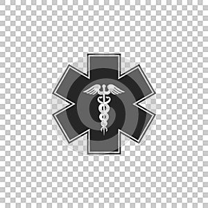 Emergency star - medical symbol Caduceus snake with stick icon isolated on transparent background. Star of Life