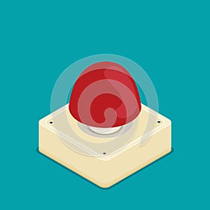 Emergency start stop red button. Isometric vector