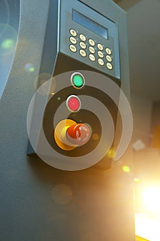 Emergency stop button at control panel