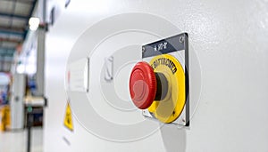 Emergency Stop Button on Industrial Machine Control Panel
