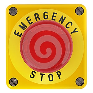 Emergency stop button isolated on white background. 3D illustration