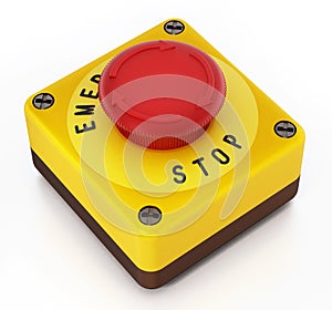 Emergency stop button isolated on white background. 3D illustration