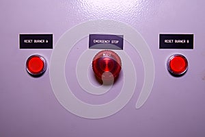 Emergency stop. Emergency button. Red electric buttons.