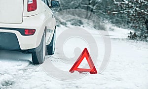 Emergency stop car on winter road