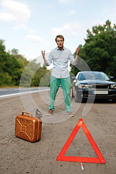 Emergency stop sign and canister, car breakdown