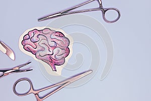 emergency surgery on human brain. pencil drawing.