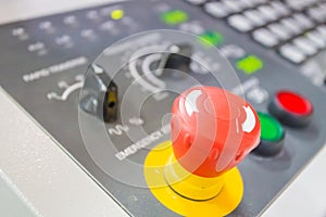 Emergency switch on CNC machine.