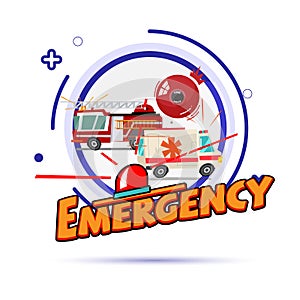 Emergency symbol concept. Fire car, ambulance with siren light - vector photo