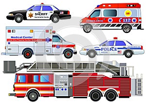 Emergency transport icons set. Vector set, isolated