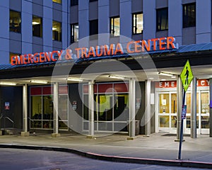 Emergency and Trauma Center sign at Harborview Medical Center in Seattle