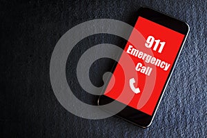 Emergency and urgency, 911 dialed on smartphone screen