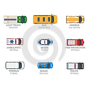 Emergency Vehicles Top View Vector Icons Set