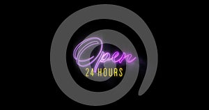 Emerging purple Open 24 Hours neon billboard 4k