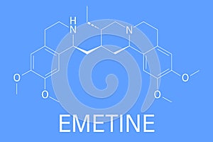 Emetine molecule. Has emetic and anti-protozoal properties. Skeletal formula.