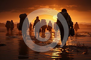 Emigrants\' silhouettes forging ahead on their arduous journey photo
