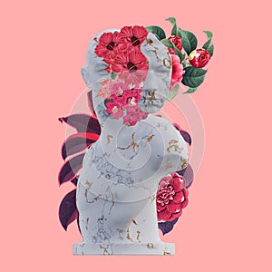 Emil Andreasen statues 3d renders, collage with flower petals compositions for your work photo