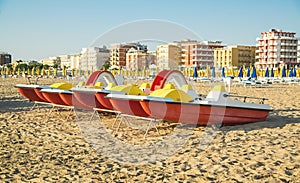 Emilia-Romagna, Italy, boats on the beach.