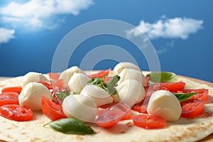 Emilian piadina with tomato, mozzarella and basil