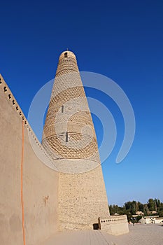 Emin minaret or Sugong tower in Turpan. the largest ancient Islamic tower in Turpan Xinjiang, China