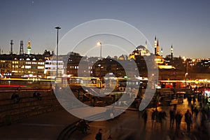 Eminonu Square nightview with Aksaray Valide Mosque, Istanbul, Turkey photo