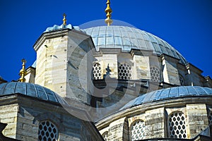 Eminonu Yeni Cami or New Mosque. Islamic background photo. Ottoman mosque architecture background photo.