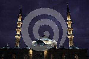 Eminonu yeni cami new mosque in istanbul turkey night view