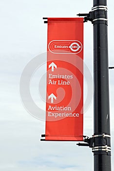 Emirates Air Line cable cars sign, London, England