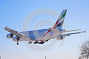 Emirates Airbus A380-800 Landing In Toronto, Ontario, Canada