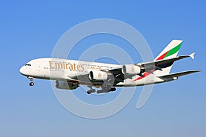 Emirates Airlines Airbus A380 in flight.