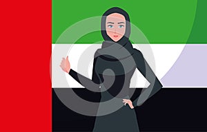 emirati women day poster with woman and flag