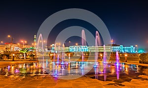 Emiri Diwan Palace and fountain in Souq Waqif Park in Doha, Qatar