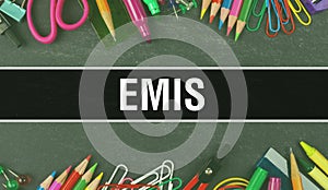 EMIS text written on Education background of Back to School concept. EMIS concept banner on Education sketch with school supplies