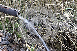 Emissions of Dirty Waste Water from a Pipe Outgoing First into the River, Then into the Ocean. Pollution from the Factory,