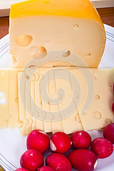 Emmenthal cheese and radishes