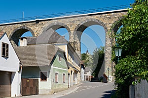 Emmersdorf in Austria with the viaduct as part of the railroad line of the Donauuferbahn