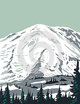 Emmons Glacier on Northeast Flank of Mount Rainier Located in Mount Rainier National Park in Washington State WPA Poster Art