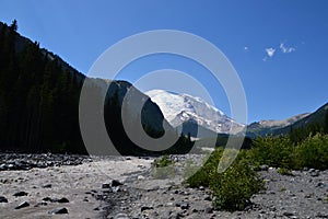 Emmons Glacier and White River in Mount Rainier National Park in Washington
