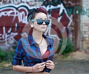 Emo girl in pin-up sunglasses