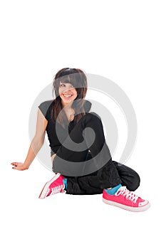 Emo girl sitting on white