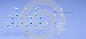 emodin molecule, molecular structures, anthraquinone family, 3d model, Structural Chemical Formula and Atoms with Color Coding photo